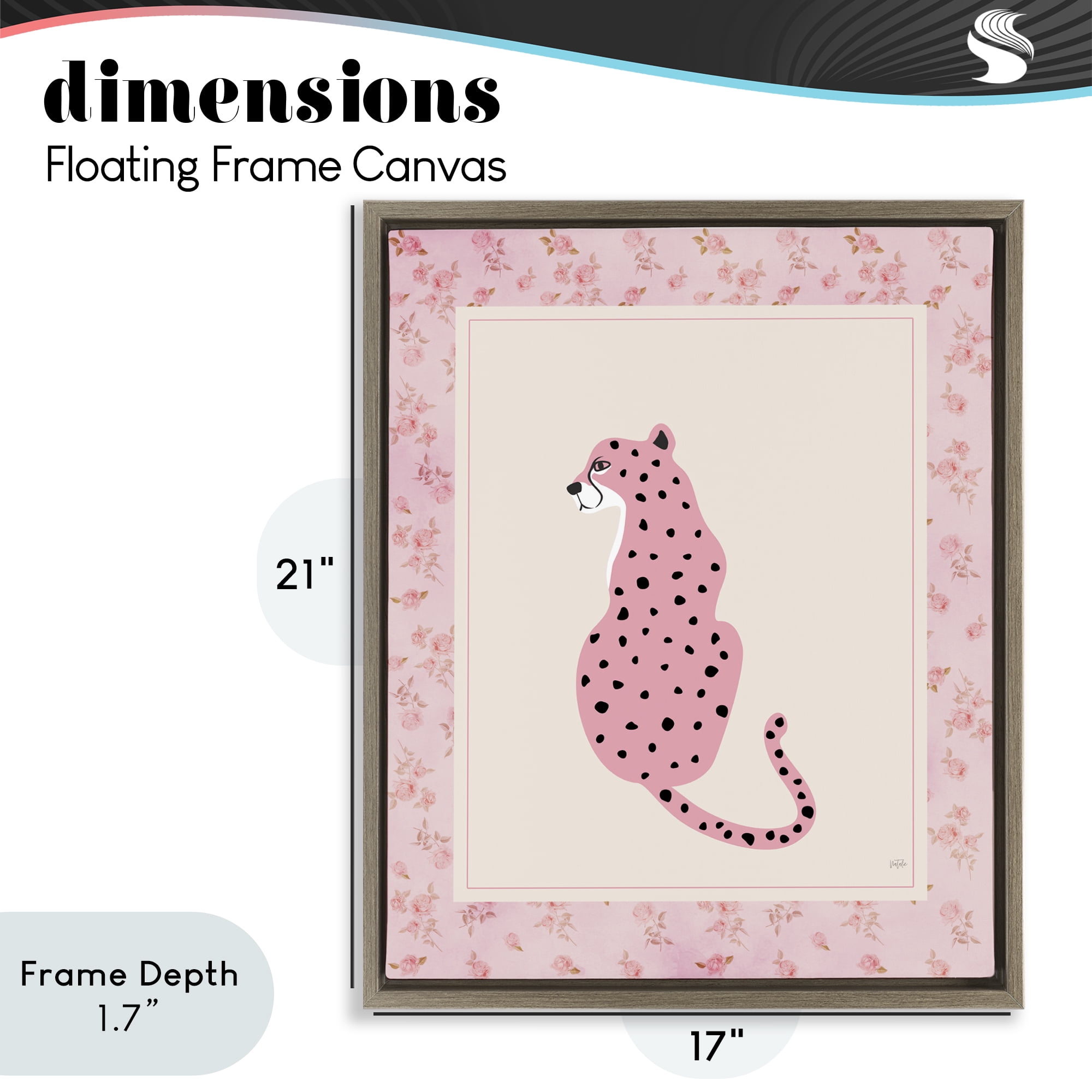 Stupell Industries Pink Sitting Cheetah with Border Brown Framed Floater Canvas Wall Art, design by Natalie Carpentieri