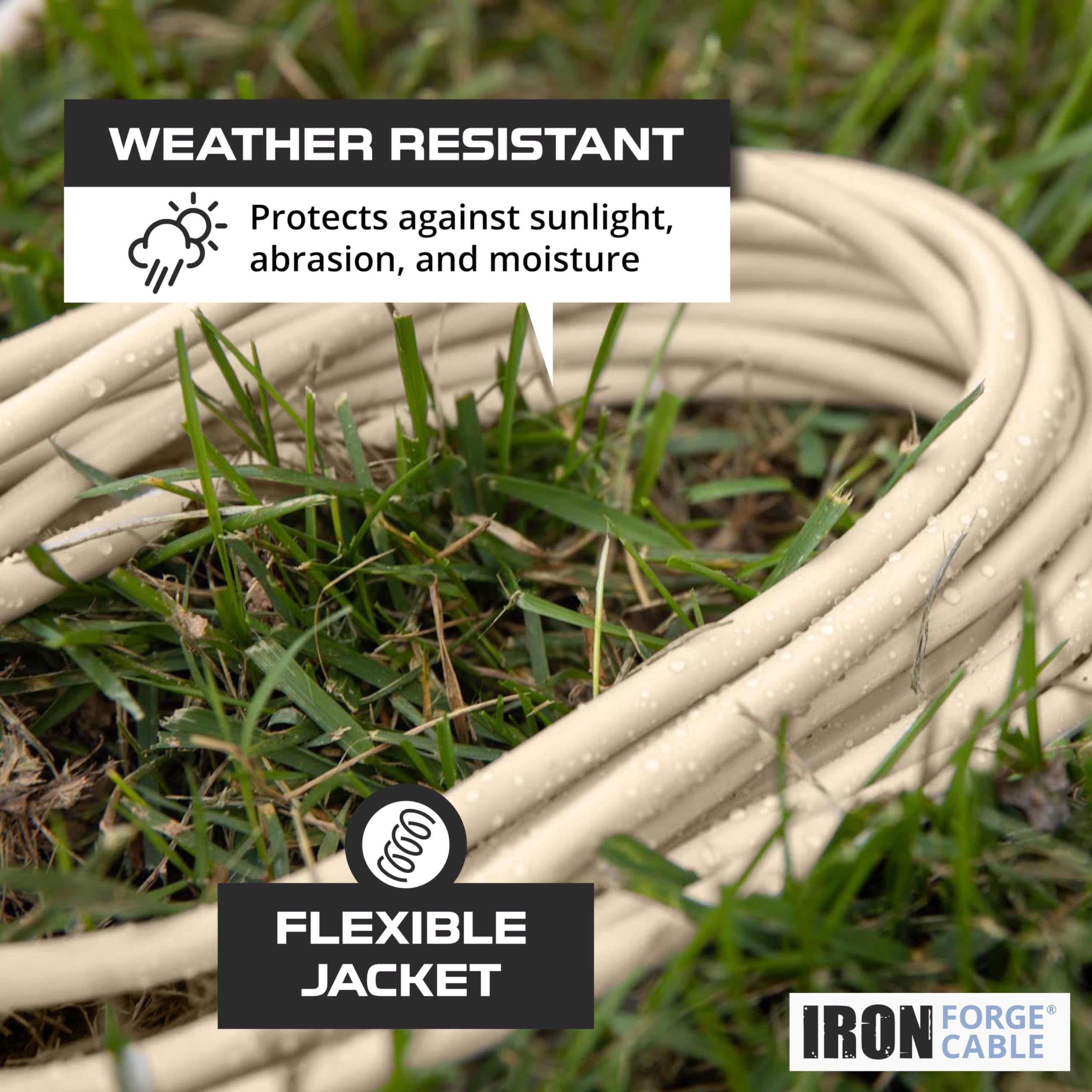Iron Forge Cable Weatherproof 6 Ft Outdoor Extension Cord - 16/3 SJTW Heavy Duty Light Brown Extension Cord 3 Prong - 13 Amp Exterior Power Cable