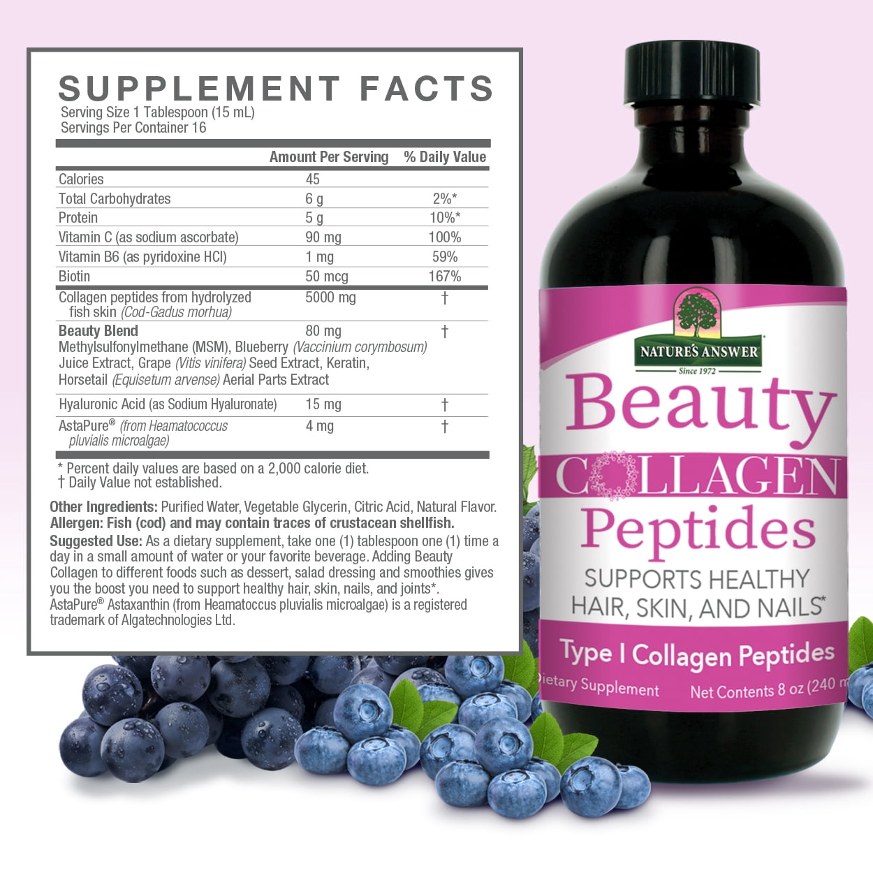 Nature's Answer Beauty Collagen Peptides, Berry, 8 oz (240 ml)