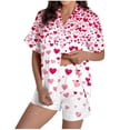 thumbnail image 2 of SDNall Pajama Set for Women, Printed Stand-Up Collar Short Sleeve Top and Shorts, 2-Piece Loungewear for Valentine's Day or Home, 2 of 9