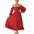 thumbnail image 1 of Vestido con media manga abullonada, cuello cuadrado, espalda descubierta, dobladillo con volantes, vestido de cintura alta para mujer, 1 of 6