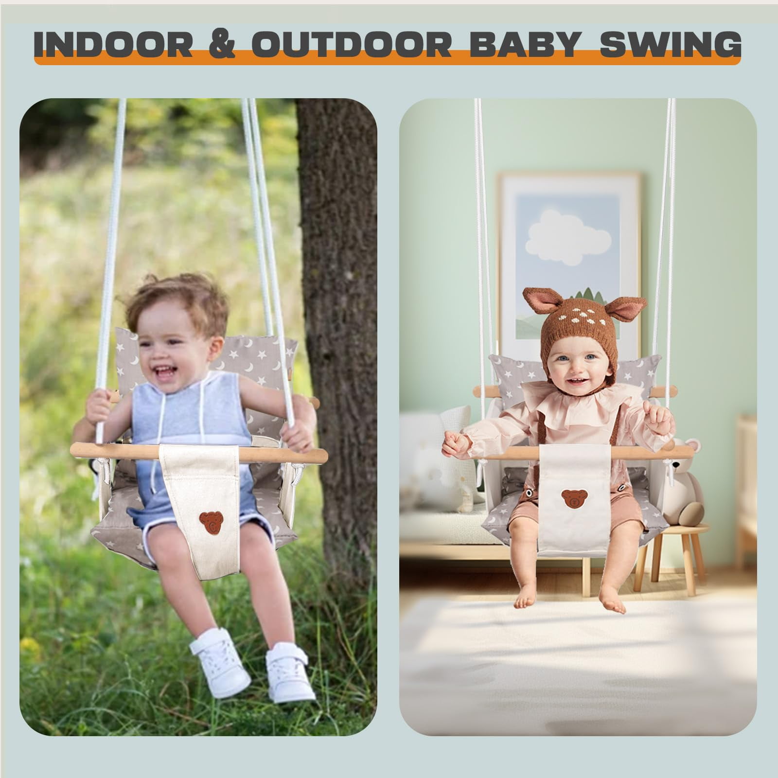 G TALECO GEAR Swing Sets for Outside, Baby Swing Outdoor with Canvas Cushion Seat, Toddler Swing for Girl/Boy, Age 6-24 months, White