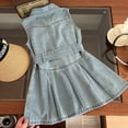 thumbnail image 6 of LYMAYTER ‌‌‌‌‌‌‌2-10Y Toddler Girls Baby Denim Shirt Dress Collared Neck Sleeveless Button Up Belted A-Line Swing, 6 of 8