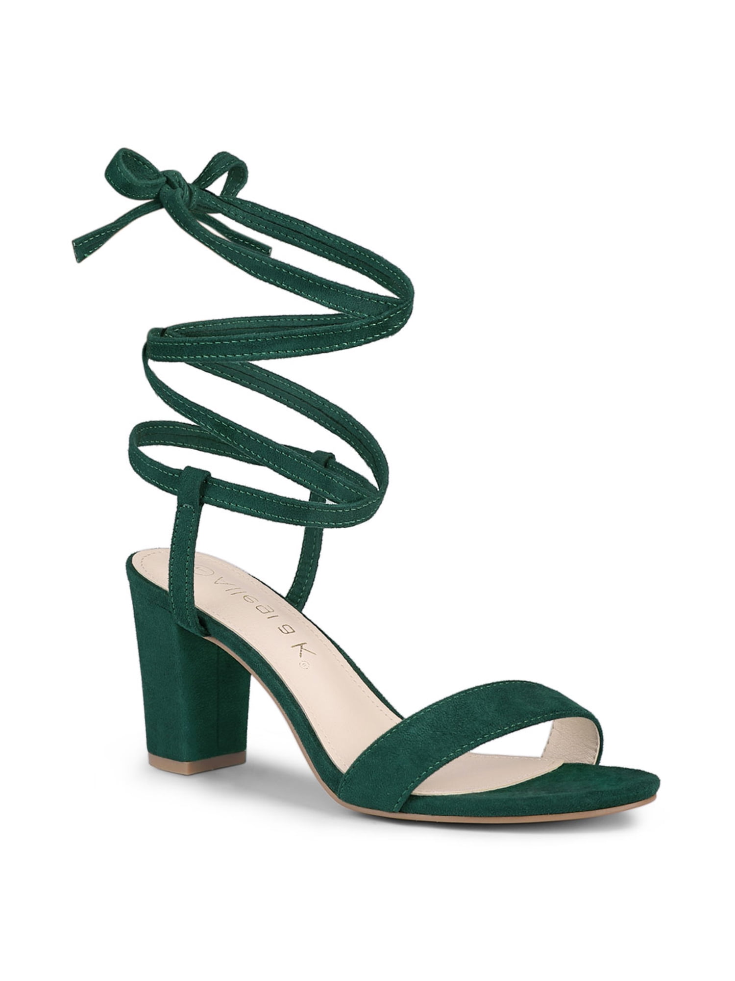 Allegra K Women's Open Toe Lace Up Chunky High Heels Sandals Green 7 Walmart Canada