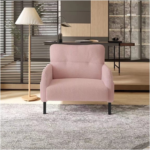 JERFIT Pink Corduroy Accent Chair with Side Pockets, Comfortable Upholstered Single Seater for Living Room, Bedroom, or Office