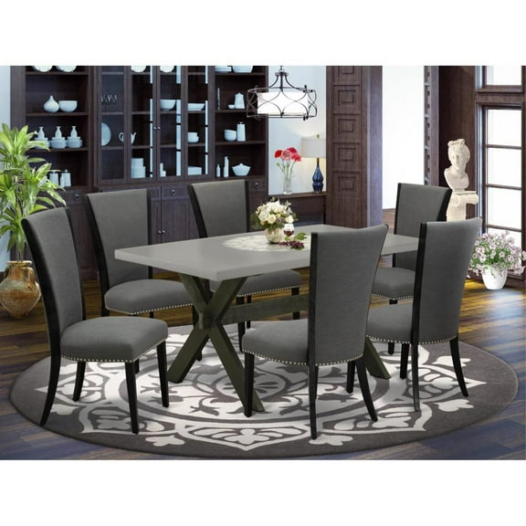 East West Furniture X-Style 7-Piece Wood Dining Set in Cement/Dark Gray