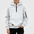 thumbnail image 2 of HAOTAGS Boys Hooded Sweatshirt (4-15) Soft Warm Long Sleeves Quater Zipper Pockets Sport Hoodie White Size 10, 2 of 9