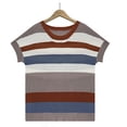 thumbnail image 4 of FJUCHAI Women's Short Sleeve Knit T Shirts Crew Neck T Shirts New Patchwork Striped Casual Loose Striped Pullover Sweater Tops, 4 of 8