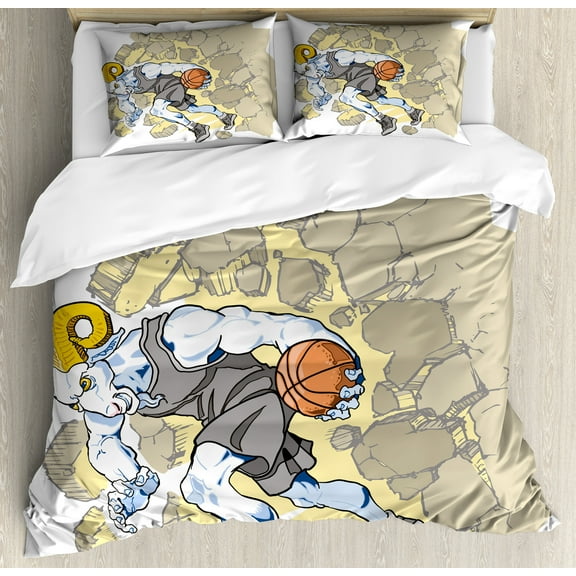 Ambesonne Animal Duvet Cover Set, Farm Sheep Basketball, King, Tan and Grey