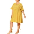 thumbnail image 4 of Agnes Orinda Women's Plus Size Ruffle Sleeve Lace Insert Tassel Bohemian Midi Dress 2X Yellow, 4 of 7