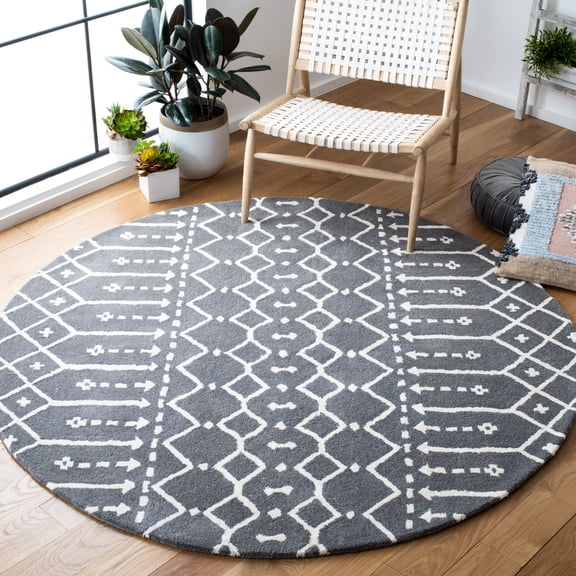 SAFAVIEH Himalaya Darin Geometric Wool Area Rug, Grey/Ivory, 6' x 6' Round