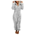 thumbnail image 2 of Dazajoo Womens Plus Size Fuzzy Fleece Jumpsuits Cute Cat Ears Zipper Hoodies Pajamas Rompers Winter Thermal Cozy Long Sleeve Sherpa Sleepwear Onesies for Women 2024,Gray,M, 2 of 6