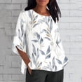thumbnail image 3 of LQCMBYF Womens Shirt Linen Shirts for Women 3/4 Sleeve Crewneck Oversized T Shirts Dressy Loose Casual Blouses Trendy Summer Tunic Tops 2024 Shirts Women Crew Neck T Shirts for Women (Gray,M), 3 of 5