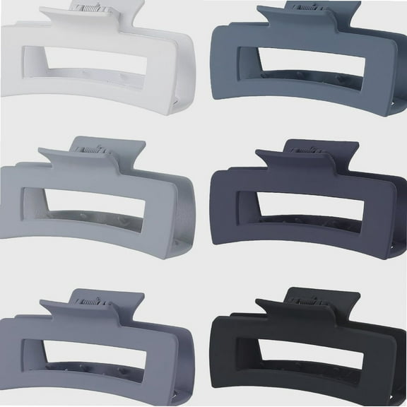 4 Inch Big Hair Claw Clips 6 Pcs Large Claw Clips for Thick Hair Square Hair Clips for Women Rectangle Hair Clips Nonslip Acrylic Jaw Clips Hair Accessories for Girls -Grey