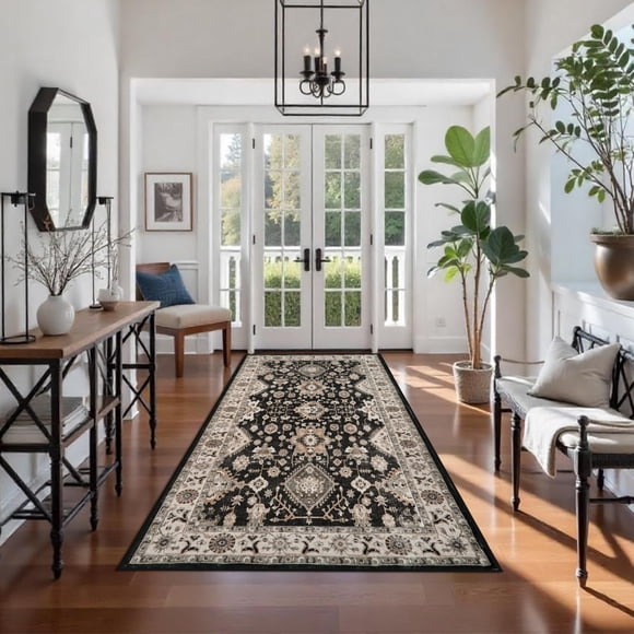 TOPRUUG Washable Hallway Runner Rug 4x8: Non Slip Runner Rugs with Rubber Backing Soft Kitchen Rug Farmhouse Distressed Carpet Runner for Living Room