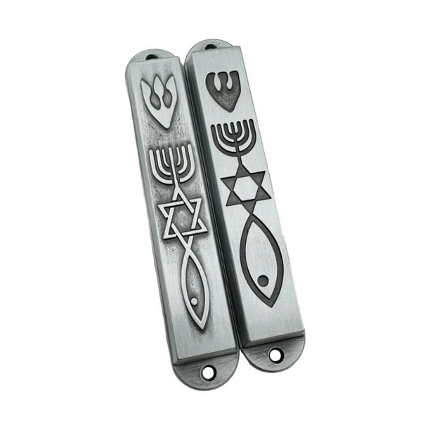 2 piezas de puerta Mezuzahs de Metal, mesiánico, regalos decorativos modernos de inauguración de la casa, arte de la pared de la casa, decoración del plata