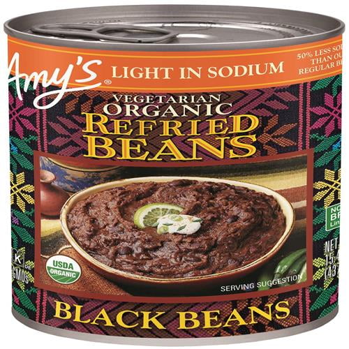 Amys Organic Refried Beans Canned, Light In Sodium Refried Black Beans, Vegan Gluten Free And Vegetarian, 15.4 Oz - Pack of 2