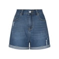 thumbnail image 6 of SBYOJLPB Denim Shorts for Women Mid Rise Ripped Jean Shorts Stretchy Folded Hem Hot Short Jeans Dark Blue 4(S), 6 of 9
