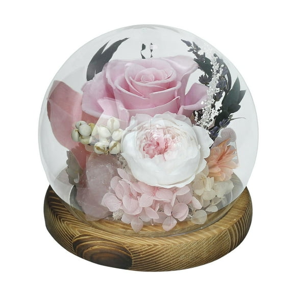 simhoa Light up Rose in Glass Dome Fake Flower Floral Crafts Women Preserved Flower Pink