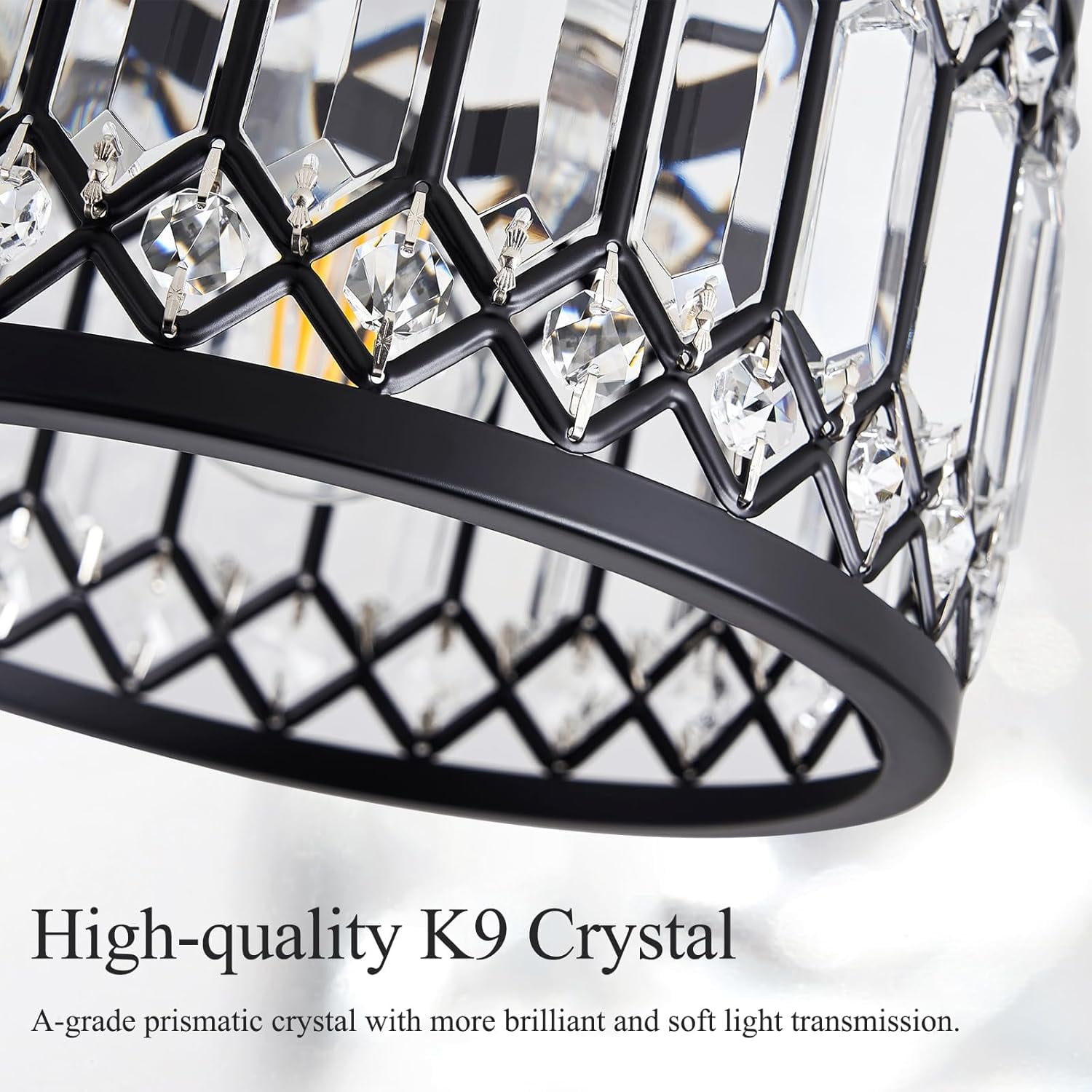 Laybasic Crystal Ceiling Light Fixture, 9" Black Modern Semi Flush Mount Ceiling Light, Mini Chandelier for Kitchen Bedroom Bathroom Entryway Hallway (Bulb not Included)