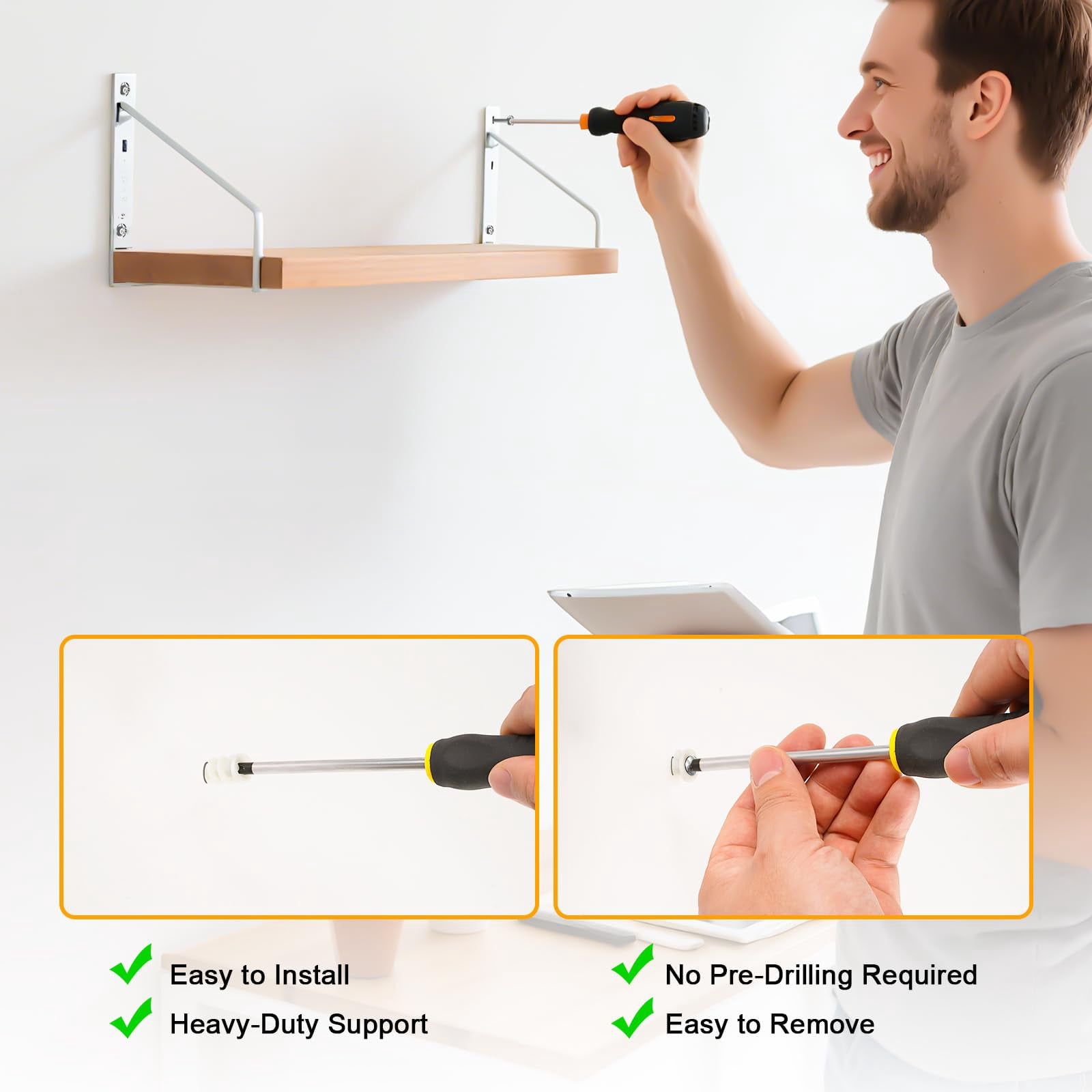 140Pcs #8 Self Drilling Drywall Anchors with Screws Kit, Heavy Duty Dry Wall Anchors for Hanging Sheetrock, 50 Self-Tapping Plastic Drywall Hangers 50 Sheet Rock Screws, Mounting Hardware -75LB
