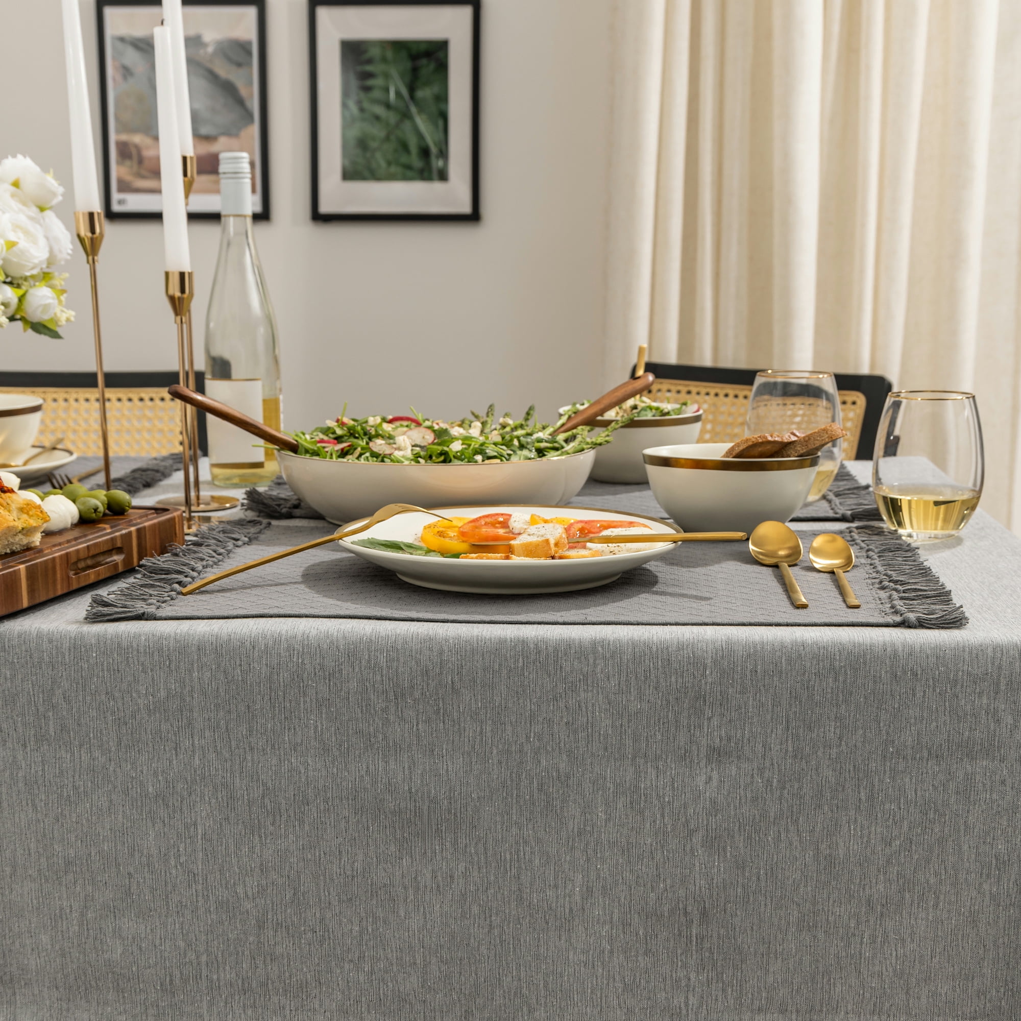 Thyme & Table 84 Inch Rectangle Tablecloth in Gray with Black Lurex Shimmer