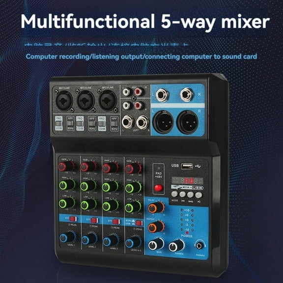 A5 Live SoundCard Mixing Console Mixer for Live Streaming DJ Audio Equipment Professional Audio 5Channel Sound Mixer(US)