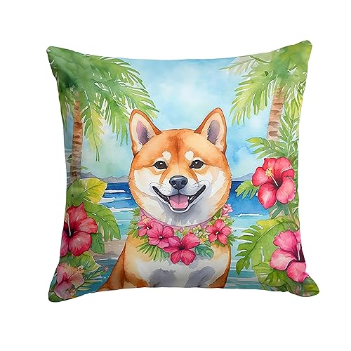 Shiba Inu Luau Throw Pillow 14 in x 14 in