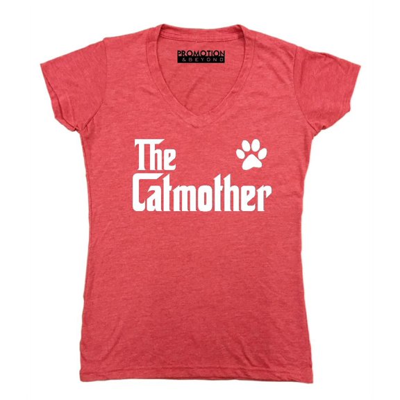 The Catmother Cat Lovers Mother's Day Women's V-neck, S, Heather Red