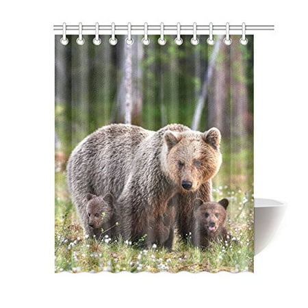 Mkhert Brown Bear Shower Curtain Bath Curtain Waterproof