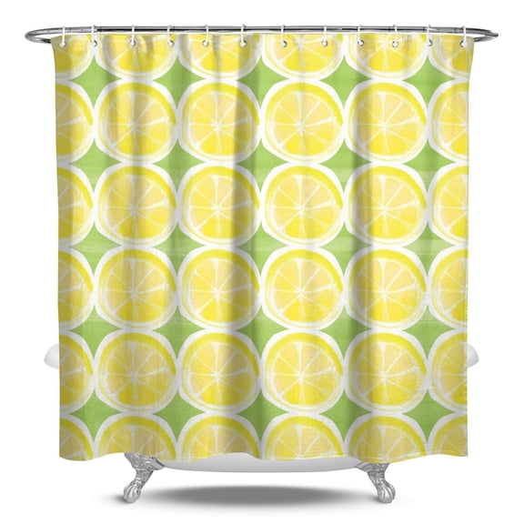 Bright Yellow Lemon Shower Curtain - Summer Fresh Fruit Floral Print Waterproof Fade Resistant Bathroom Drapes