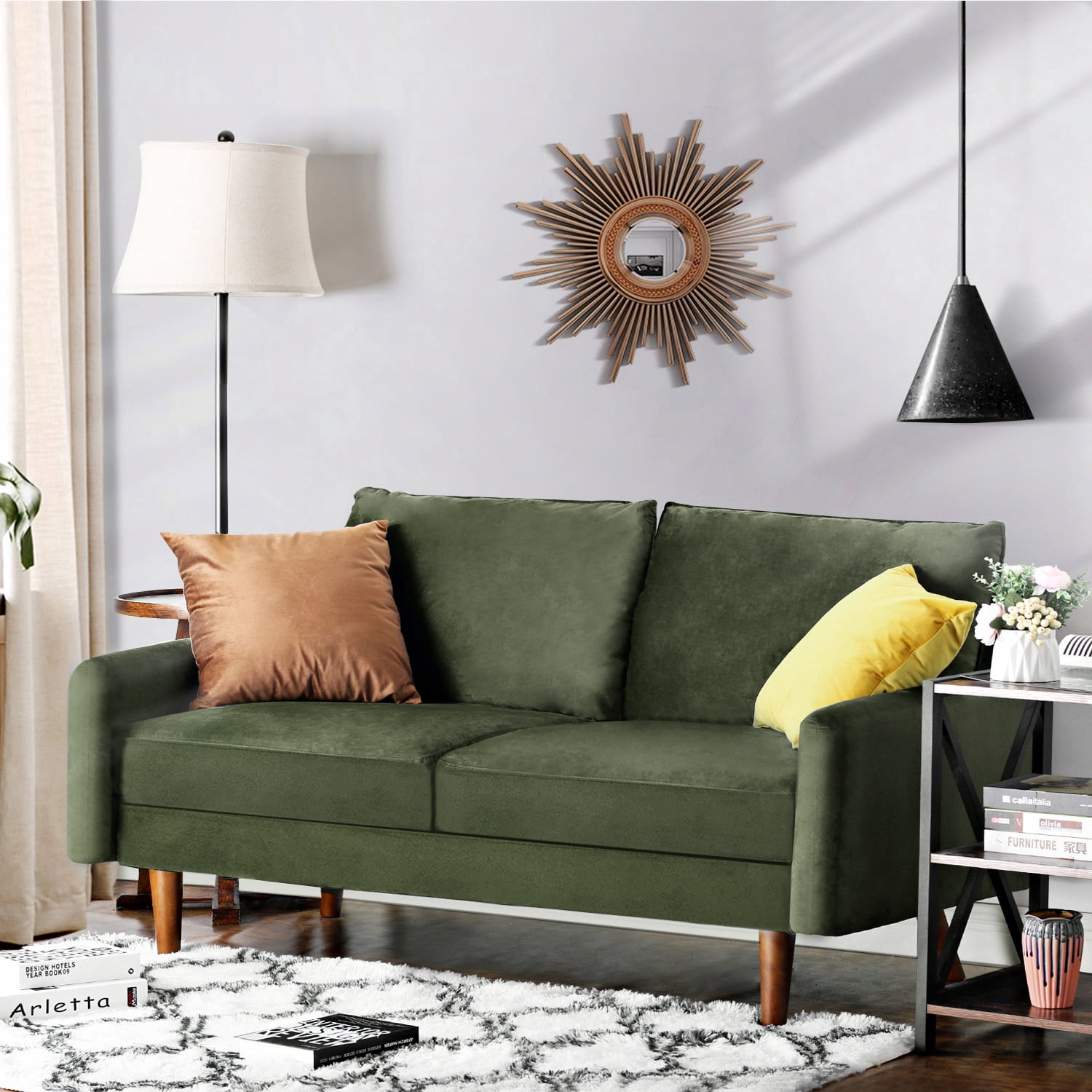 72'' Velvet Round Arm Loveseat, Couch with Solid Wood Frame, for Guest Room, Teenager's Room, and Small Apartment,33.1'' H x 72'' W x 31.1'' D