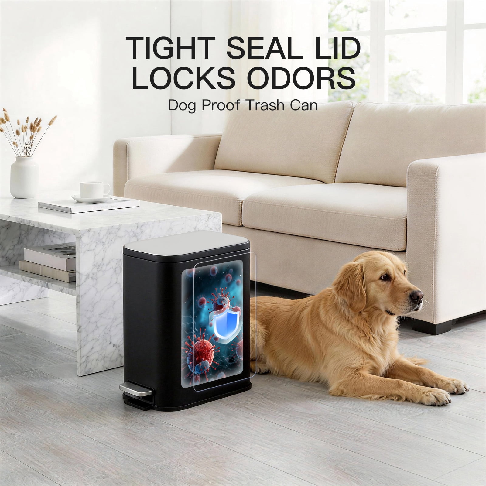 Slim Bathroom Trash Can with Lid Soft Close, Step Pedal, 8 Liter / 2.1 Gallon Stainless Steel Trash Bin, Small Garbage Cans for Bedroom, Office, Kitchen