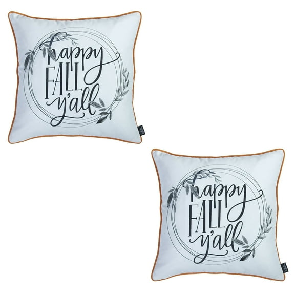 Decorative Fall Thanksgiving Throw Pillow Cover Set of 2 Quote 18 in. x 18 in. White & Orange Square for Couch, Bedding