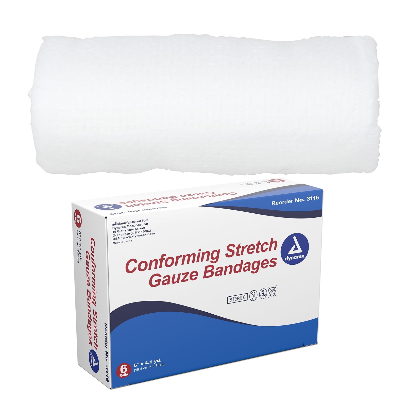 Dynarex Stretch Gauze Bandages, 6" x 4.1 yds, Sterile & Latex-Free, Wound Care in Medical and Home Environments, 1 Box of 6 Dynarex Stretch Gauze Bandages