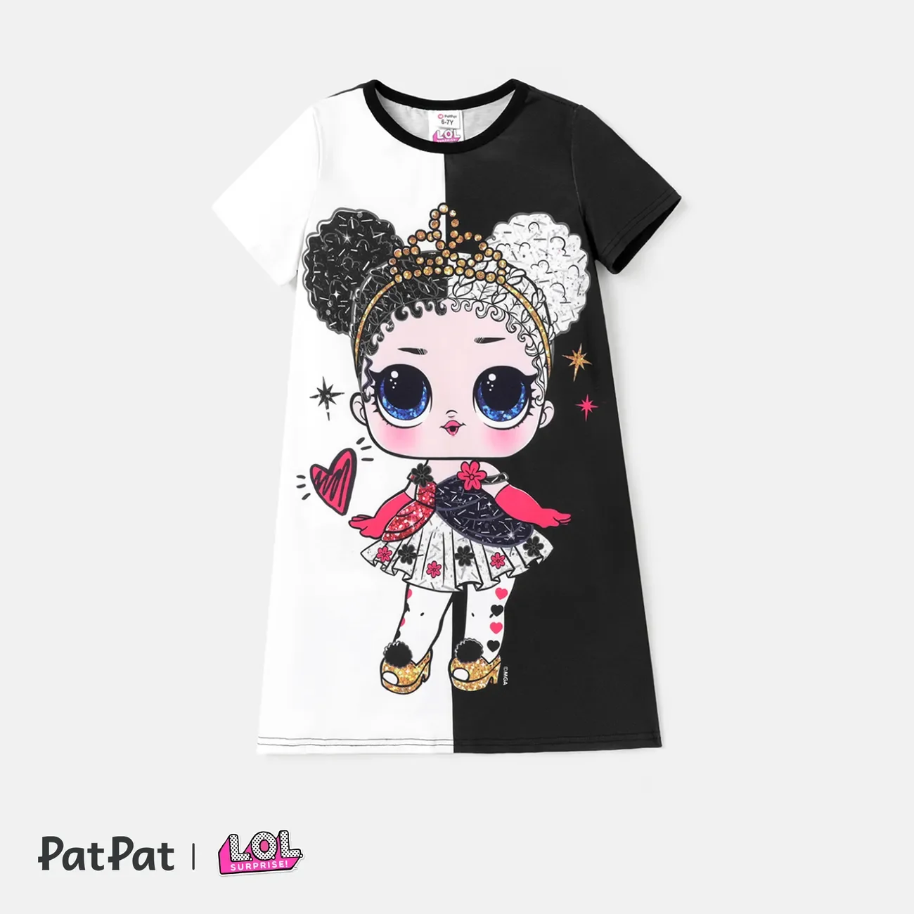 L.O.L. Surprise Girl Dress Toddler Casual Dress with Short Sleeves Round neck Girl Outfits for Summer BlackandWhite Girl Cloth Sizes 11 12T