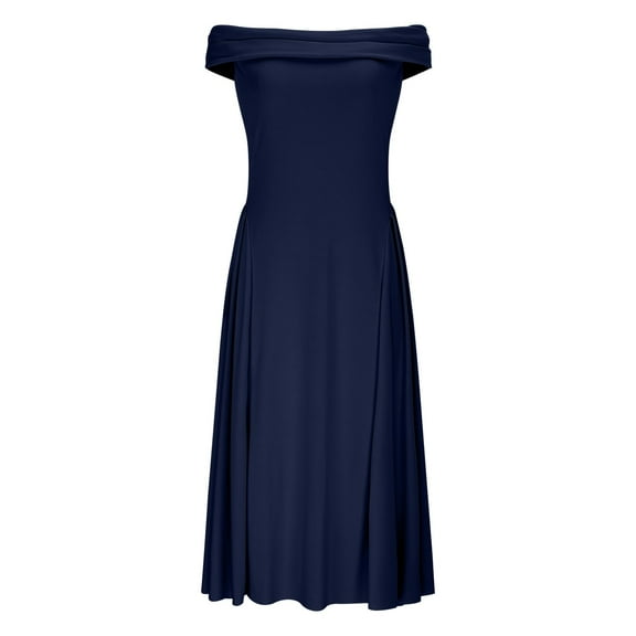 Htigea Off the Shoulder Midi Dress for Women Summer Strapless Pleated Evening Party Dress Formal Wedding Guests Dresses Navy,2XL