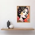 thumbnail image 2 of Don't Burst My Bubble Female Glam Aesthetic Portrait Pink Blue Gold Linocut Teen Room Art Print Framed Poster Wall Decor 12x16 inch, 2 of 5