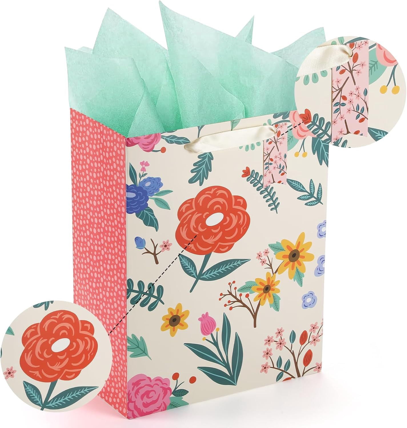 Gift Bag, 13" Large Flower Gift Bag, For Easter, Birthdays, Bridal Showers, Weddings, Baby Showers, Mother's Day, 10" x 5" x 13" with Tissue Paper Visit the Sawnfay St