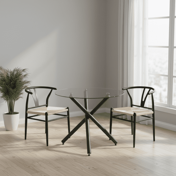 Sumdeal's 3/5 piece table and chair set includes a 35" round dining table and 2/4 modern, minimalist Y-shaped armchairs. This dining table and chair set is perfect for both dining and living rooms.