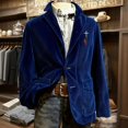 thumbnail image 2 of Men's Solid Color Corduroy Warm Pocket Suit Jacket Cardigan with Small Print for Casual and Smart Casual, Men's Casual Suit with Comfort and Style,Blue,XL, 2 of 4