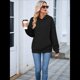 thumbnail image 5 of Sudadera con Capucha para Mujer, Informal, de Larga, con Cordón Ajustable, Estilo Waffle, Holgada, con Bolsillo. Negro L, 5 of 10