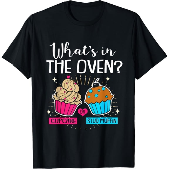 Cupcake Or Stud Muffin Gender Reveal T-Shirt men and women can wear, black, white, gifts