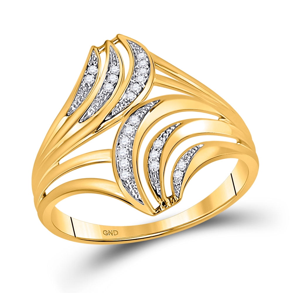 10k Yellow Gold Diamond Curve Band S Ring Fashion Style Round Pave Set Polished Fancy 1/20 ctw