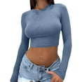 thumbnail image 3 of LISTHA Cropped Workout Tops for Women Long Sleeve Going Out Slim Fit Crew Neck Tees Workout Tight Y2k Shirt Long Sleeve_Royal Blue S, 3 of 8