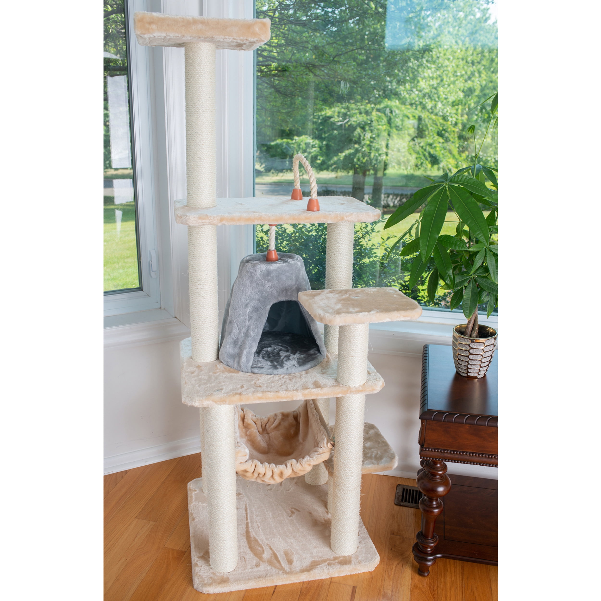 73" Cat Tree Condo Furniture Scratch Post Pet House Beige/Gray Paws/Apricot 