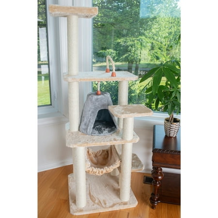Armarkat 65-in real wood Cat Tree & Condo Scratching Post Tower, Beige