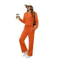 thumbnail image 6 of Women's 2 Piece Lounge Sets Side Slit Outfits Wide Leg Tracksuit Comfy Loungewear Fashion Sweatsuit Orange M, 6 of 8