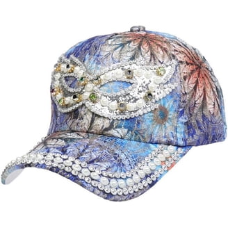 Women's Multi-Color Rhinestone Baseball Cap - Bling Denim Studded Sun Hat, Adjustable
