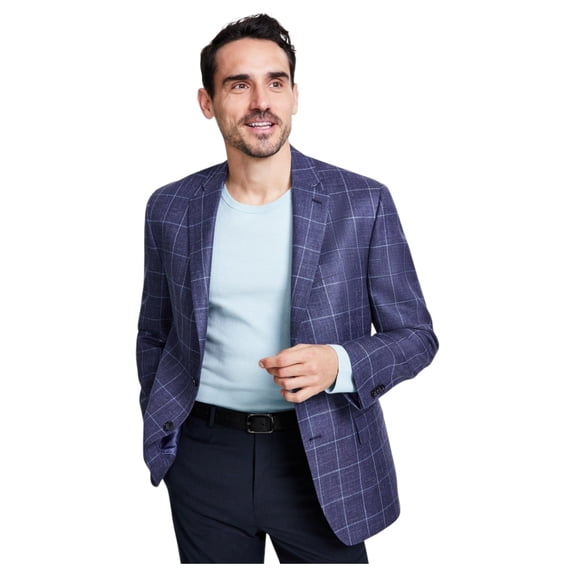 Michael Kors Mens Classic fit Sport Coat Blazer 38 S Navy Blue Plaid Wool